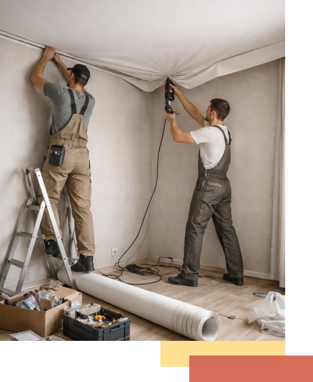 Монтаж цветного натяжного потолка в Губахе за один день