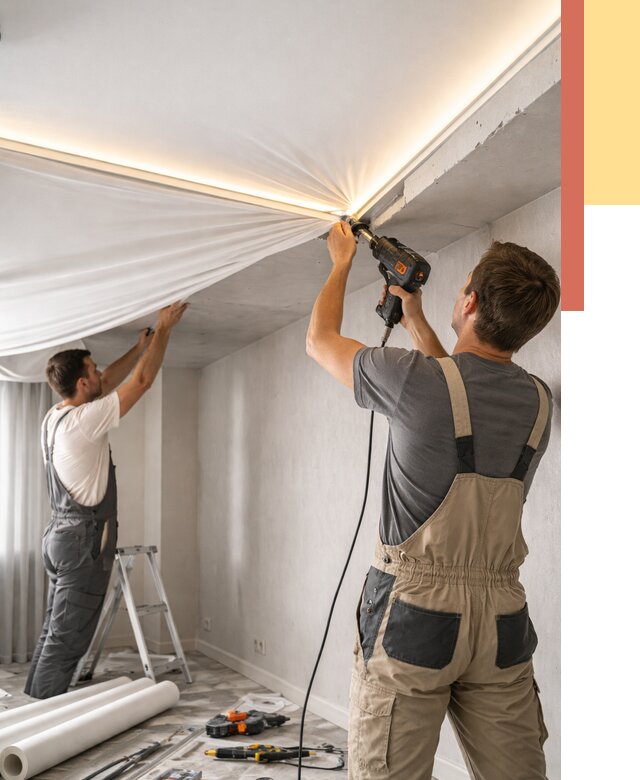 Монтаж натяжного потолка с подсветкой в Губахе от 985 руб. | ОТДЕЛОЧНИК-Гбх