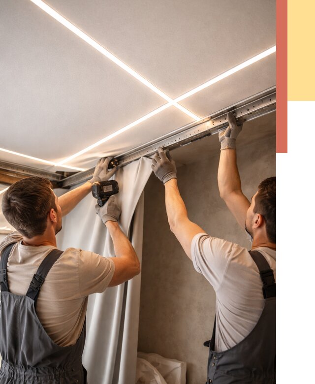 Монтаж натяжного потолка со световыми линиями в Губахе от 1244 руб. | ОТДЕЛОЧНИК-Гбх