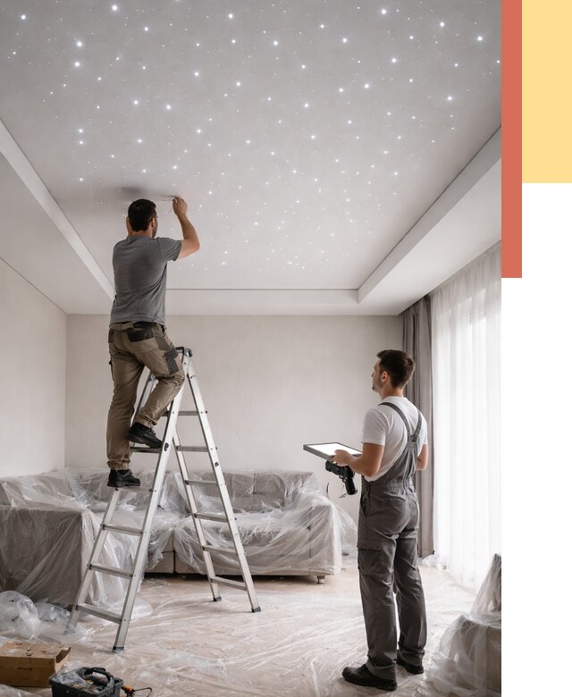 Монтаж натяжного потолка «звездное небо» в Губахе от 6738 руб. | ОТДЕЛОЧНИК-Гбх