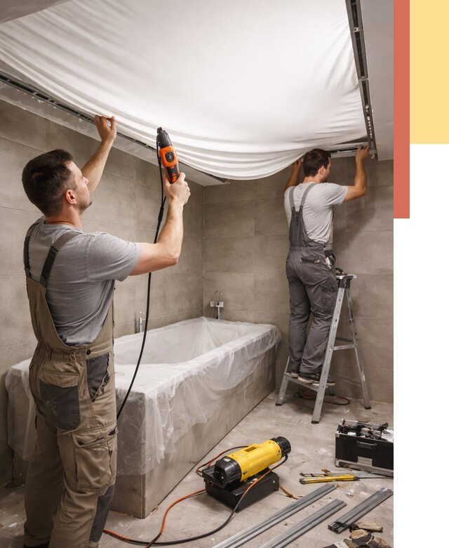 Монтаж натяжного потолка в ванной в Губахе от 1244 руб. под ключ | ОТДЕЛОЧНИК-Гбх