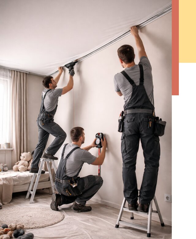 Монтаж натяжного потолка в детской в Губахе от 3628 руб. — быстро и недорого | ОТДЕЛОЧНИК-Гбх