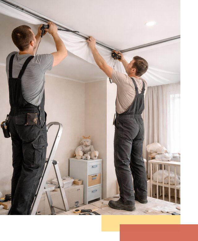 Монтаж натяжного потолка в детской комнате в Губахе