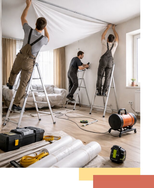 Монтаж натяжного потолка в гостиной в Губахе