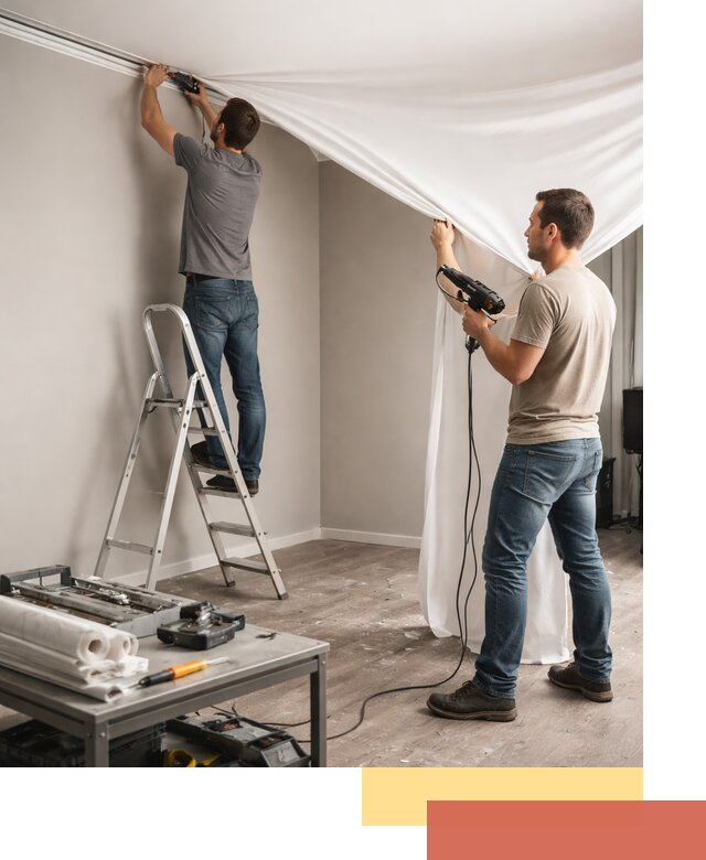 Монтаж натяжного потолка в студии в Губахе