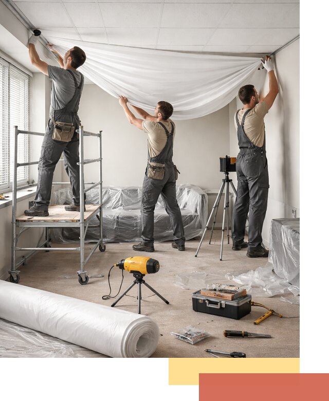 Монтаж натяжного потолка в офисе в Губахе