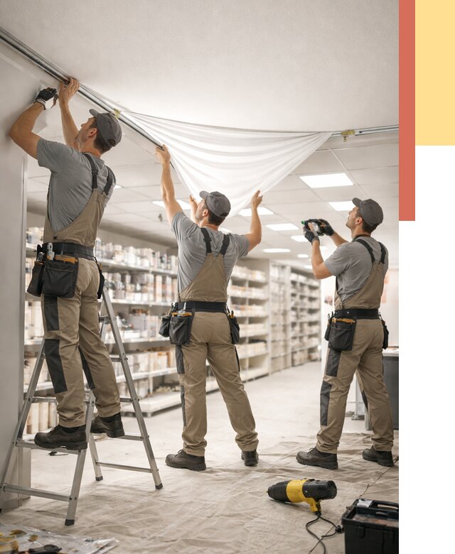 Монтаж натяжного потолка в магазине в Губахе от 4665 руб. быстро и недорого | ОТДЕЛОЧНИК-Гбх