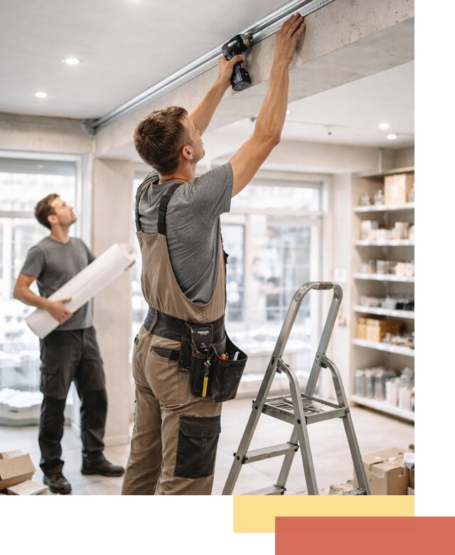 Монтаж натяжных потолков в магазине в Губахе