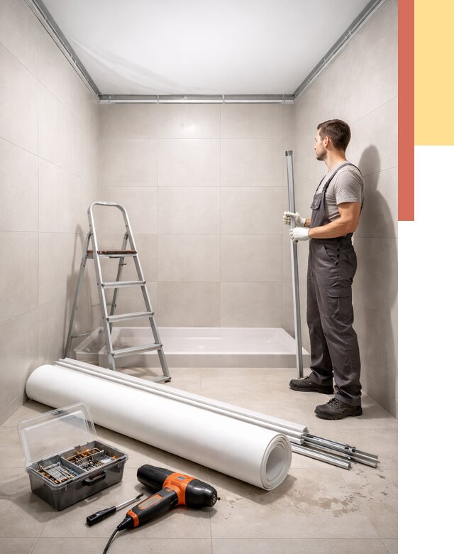 Монтаж натяжного потолка в санузле в Губахе от 1918 руб. — ОТДЕЛОЧНИК-Гбх