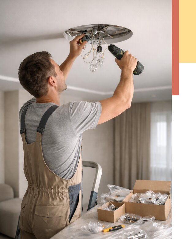 Установка люстры в натяжной потолок в Губахе от 1244 руб. | Быстро и недорого — ОТДЕЛОЧНИК-Гбх