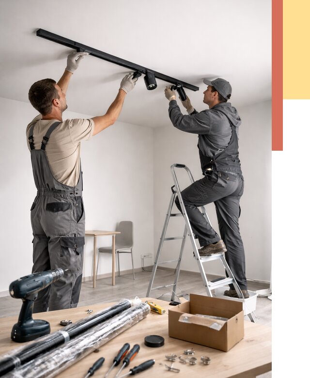 Установка трековых светильников в натяжной потолок в Губахе от 4354 руб. | ОТДЕЛОЧНИК-Гбх