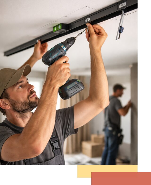 Установка трековых светильников в натяжной потолок в Губахе