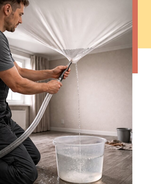 Слив воды с натяжного потолка в Губахе от 2592 руб. быстро и недорого | ОТДЕЛОЧНИК-Гбх