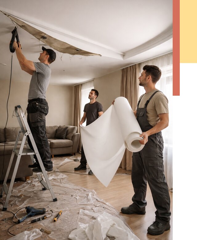 Замена полотна натяжного потолка в Губахе от 9848 руб. быстро и недорого | ОТДЕЛОЧНИК-Гбх