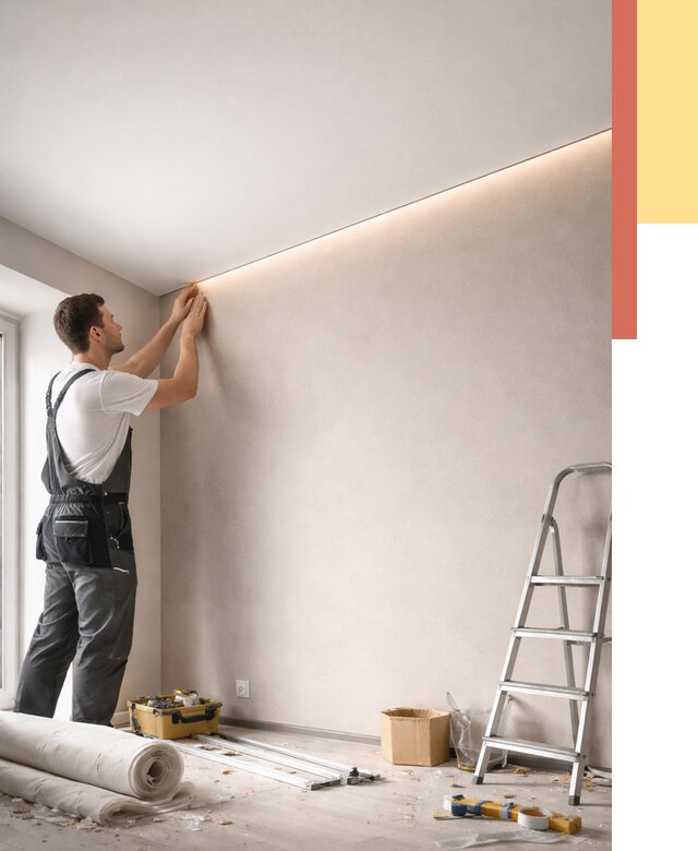 Теневые натяжные потолки в Губахе от 8500 руб. под ключ | ОТДЕЛОЧНИК-Гбх