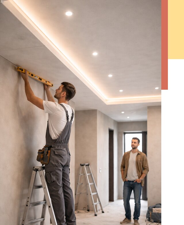 Потолок из гипсокартона с подсветкой в Губахе от 777 руб./м2 под ключ | ОТДЕЛОЧНИК-Гбх