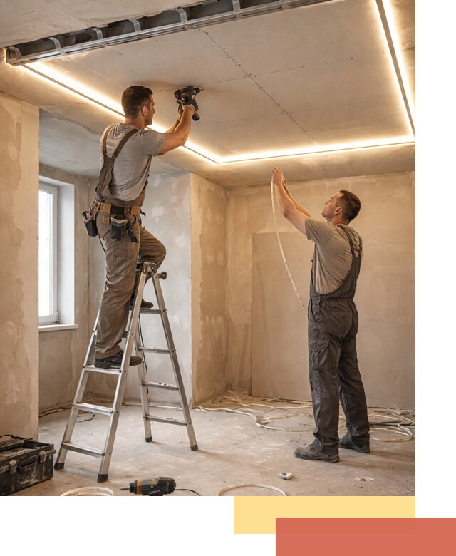 Потолок из гипсокартона с подсветкой в Губахе