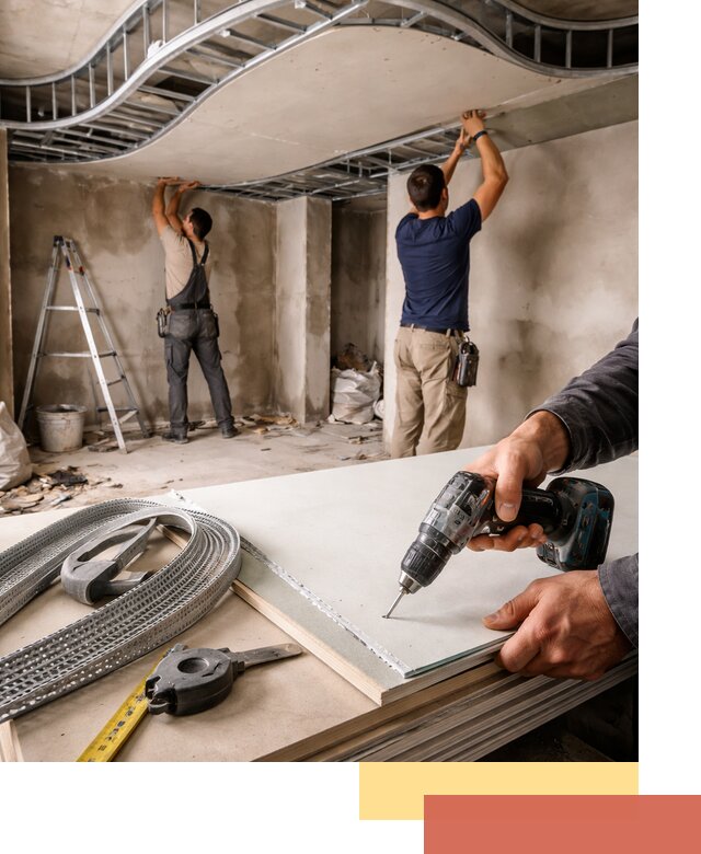 Криволинейный потолок из гипсокартона в Губахе — монтаж и отделка