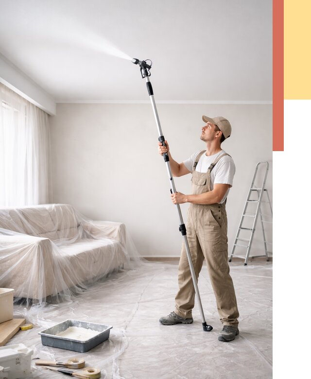 Покраска потолка краскопультом в Губахе от 4665 руб. быстро и недорого | ОТДЕЛОЧНИК-Гбх