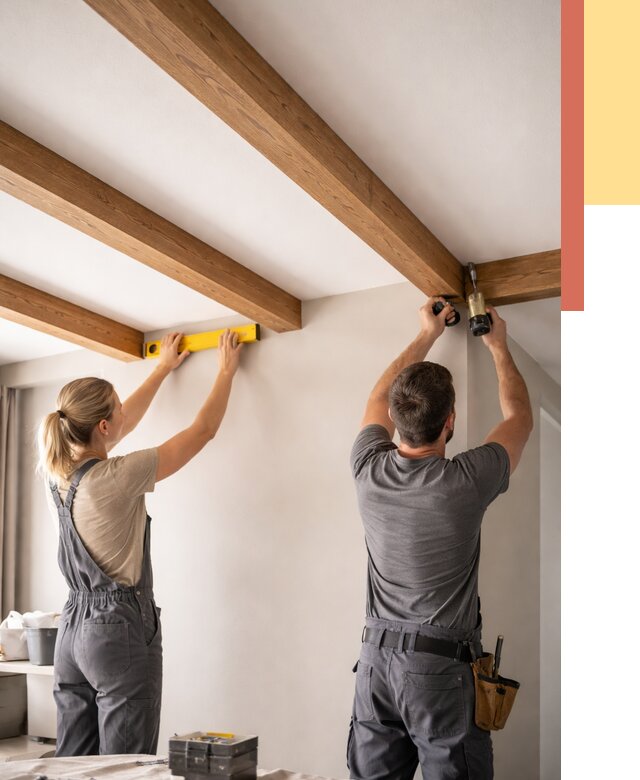 Монтаж декоративных балок на потолок в Губахе от 4354 руб. — ОТДЕЛОЧНИК-Гбх