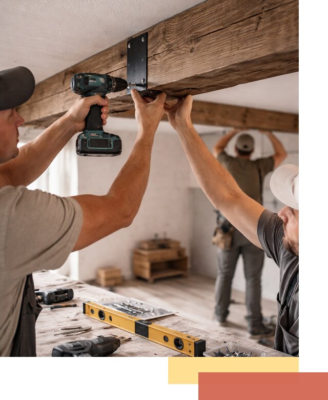 Монтаж декоративных потолочных балок в Губахе